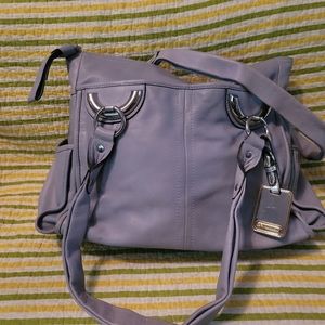 BRUCE MAKOWSKY POWDER BLUE SOFT LEATHER TOTE W/ SIDE POCKETS- 16 X 4 X 12